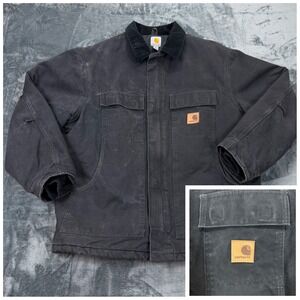 Carhartt C26 BLK Sandstone Coat Jacket Fade Mens XL Black Quilt Lined Jacket